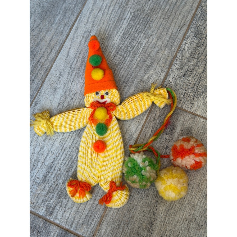 Yarn Clown Magnet Retro Striped Kitsch Decor 70s Circus Handmade Kitsch Vintage